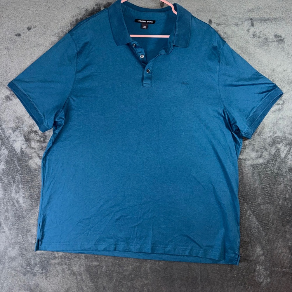 Men XXL Michael Kors Polo Shirt Teal Blue Excellent Short Sleeve Logo Casual